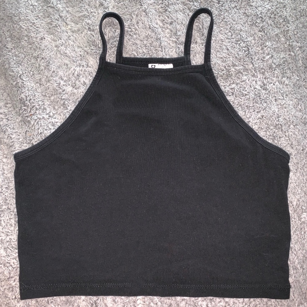 High neck black crop top